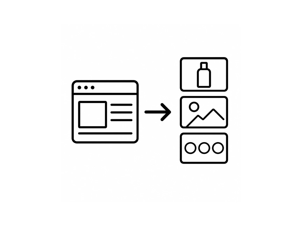 A website window connecting to product imagery, colors and brand assets